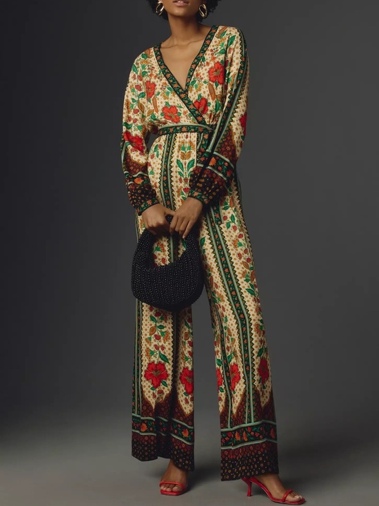 FARM Rio Pants - Farm Rio x Anthropologie Floral Wrap Jumpsuit L